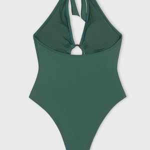 NWT Cupshe Green Halter Flower Cutout One Piece Swimsuit Size M